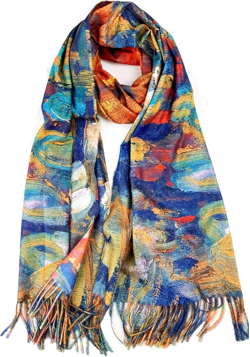 Plum Feathers Super Soft Cashmere Feel Double Sided Reversible Art Shawl Scarf Van Gogh Monet Klimt Inspired