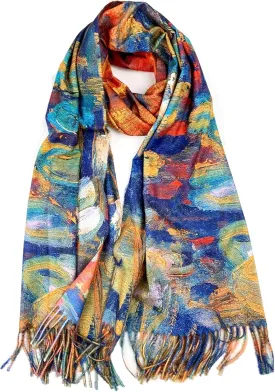 Plum Feathers Super Soft Cashmere Feel Double Sided Reversible Art Shawl Scarf Van Gogh Monet Klimt Inspired