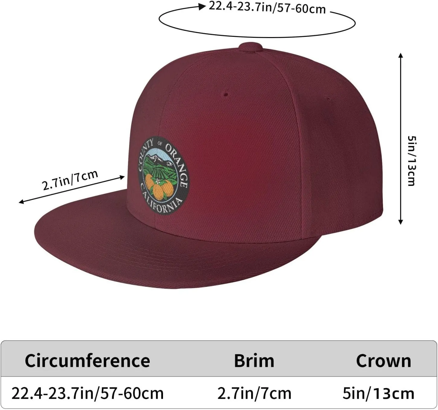 POOEDSO Seal of Orange County, California Snapback Hats for Men Baseball Cap Trucker Hat Flat Brim Hats