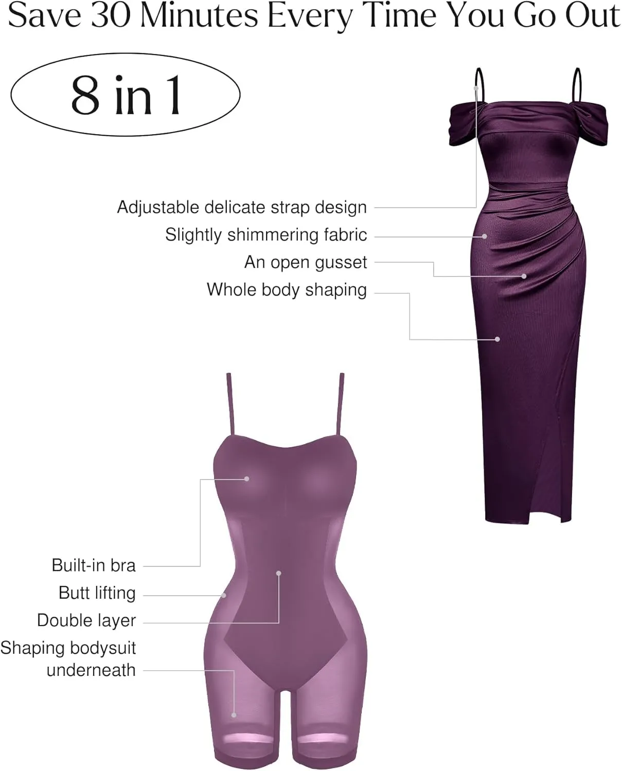 Popilush Shapewear Dress Womens Multi Way Wear Dresses Off The Shoulder Maxi Dress Bodycon Long Cocktail Dresses