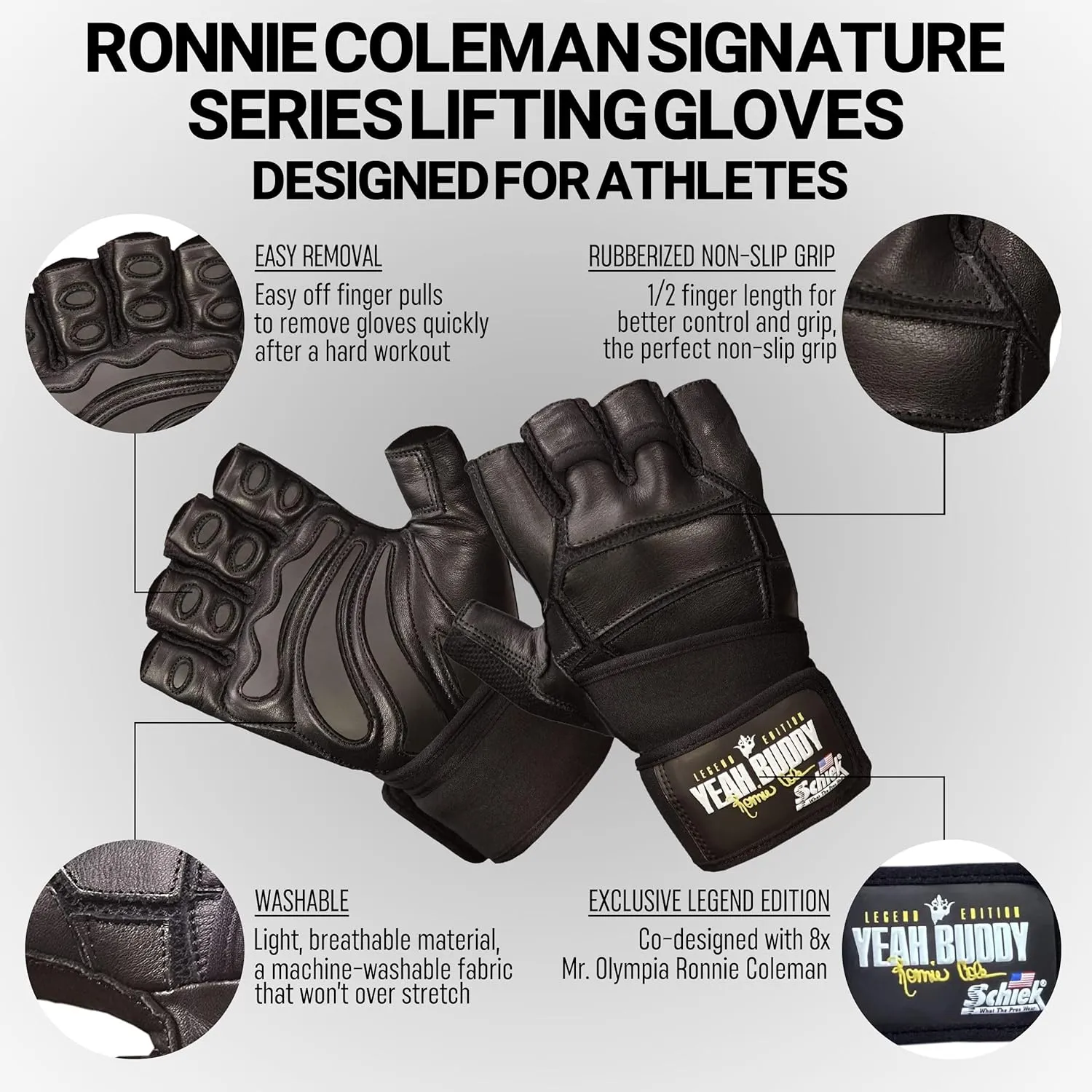 Schiek Ronnie Coleman Signature Series Lifting Gloves - Weight Lifting Grip Gloves