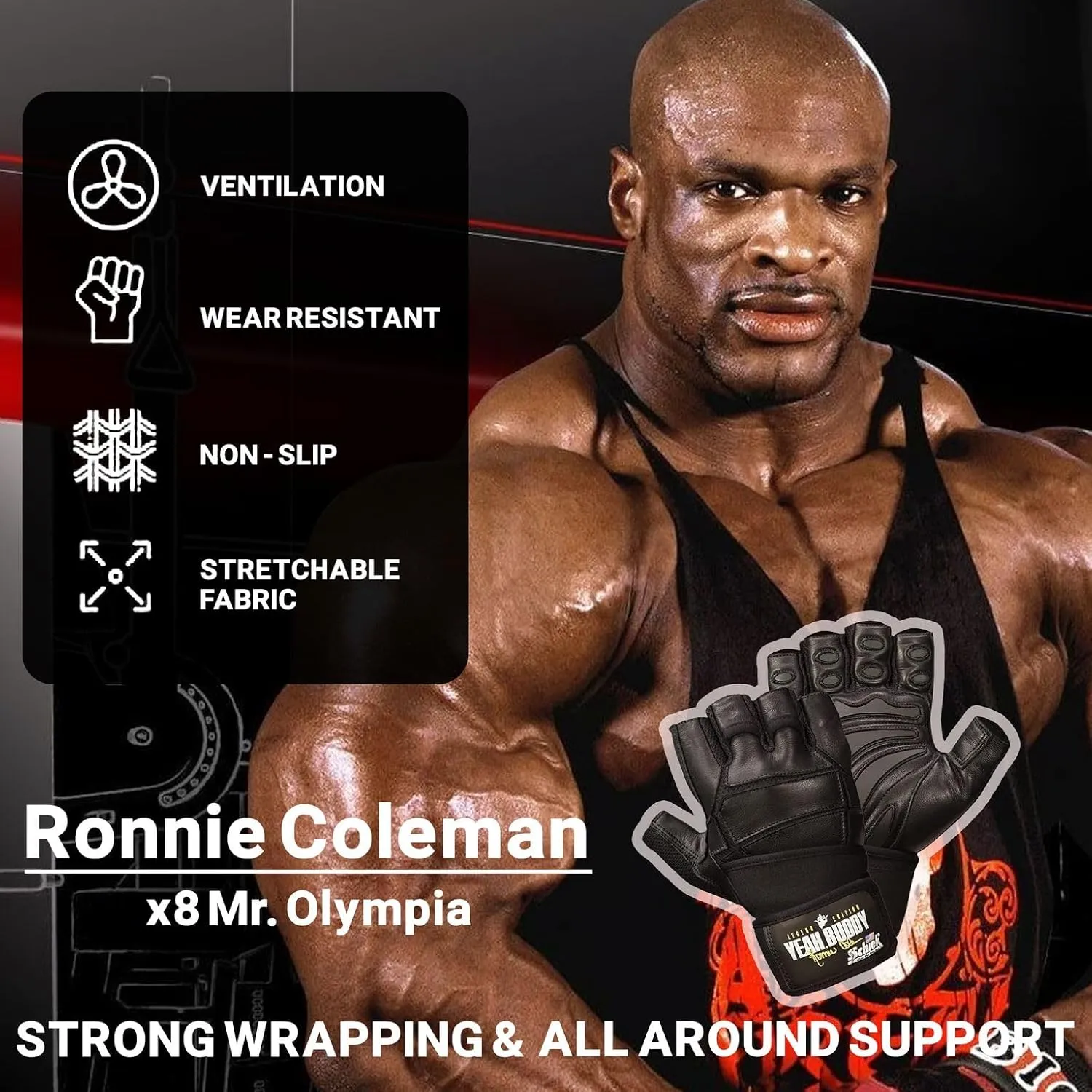 Schiek Ronnie Coleman Signature Series Lifting Gloves - Weight Lifting Grip Gloves