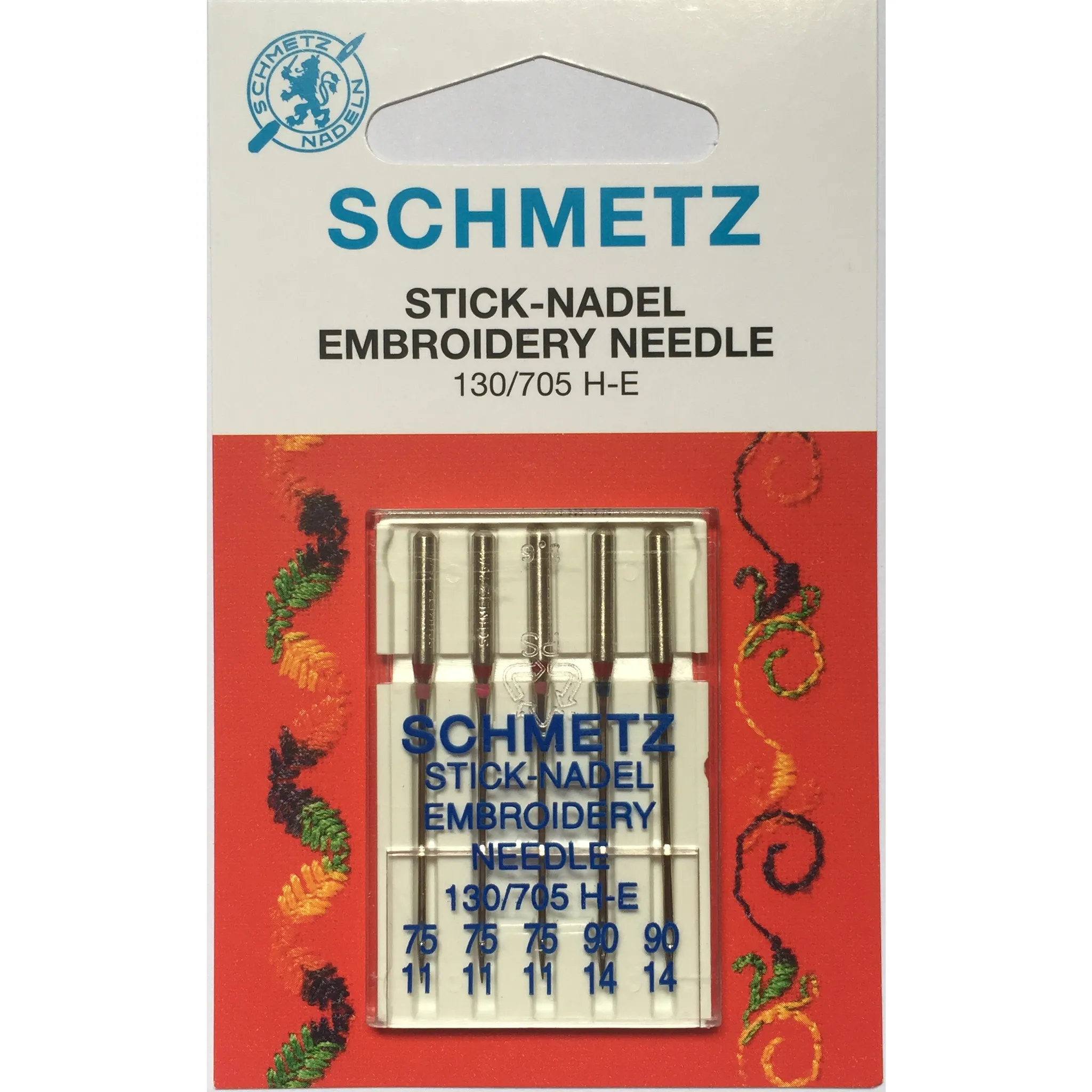 Schmetz Embroidery Needles Assortment Pack SCH712157 3x75/11; 2x90/14; 130/705H-E
