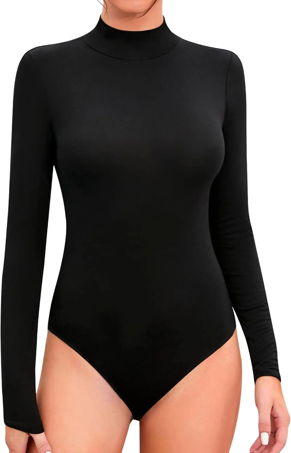 SHEIUGU Womens Sleeveless Long Sleeve Mock Turtle Neck Bodysuit Soft Slim Fit Stretchy Layer Top Classic Jumpsuit