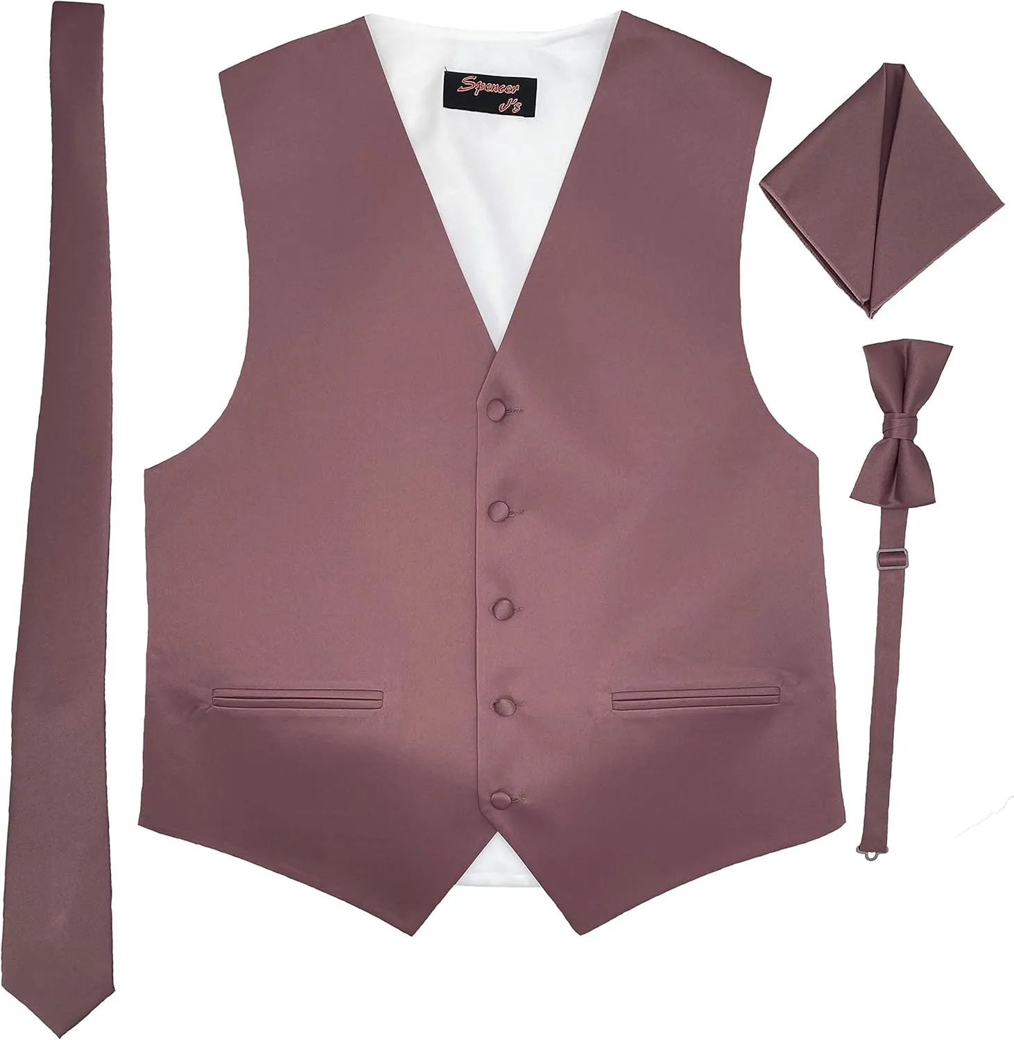 Spencer J's Mens Formal Tuxedo Suit Vest Tie Bowtie and Pocket Square 4 Peace Set Verity of Colors