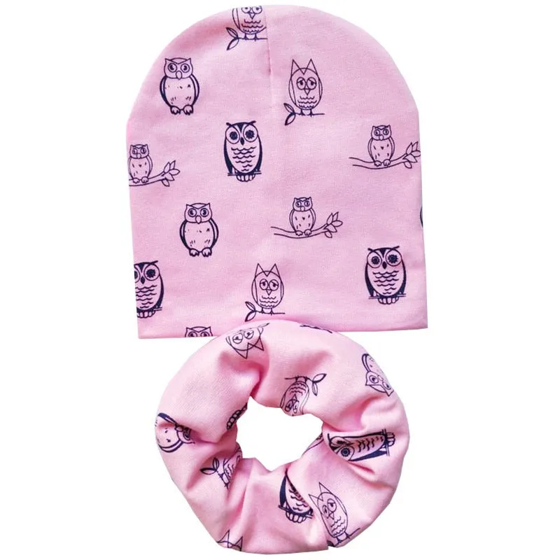 Spring Autumn Winter Cotton Children Hat Cap Set Boys Girls Neck Scarf Warm Cap Kids Beanies Sets Knitted Baby Hat Scarf