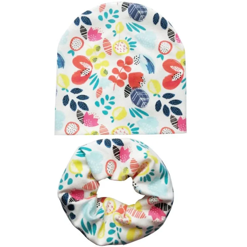 Spring Autumn Winter Cotton Children Hat Cap Set Boys Girls Neck Scarf Warm Cap Kids Beanies Sets Knitted Baby Hat Scarf