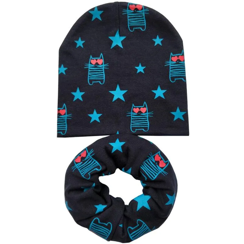 Spring Autumn Winter Cotton Children Hat Cap Set Boys Girls Neck Scarf Warm Cap Kids Beanies Sets Knitted Baby Hat Scarf