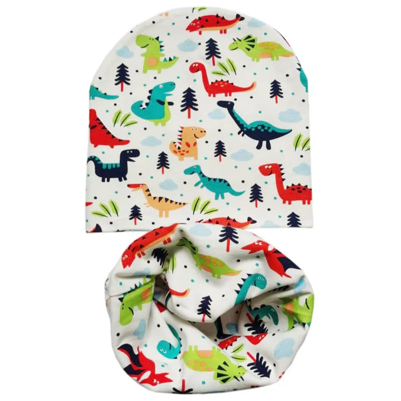Spring Autumn Winter Cotton Children Hat Cap Set Boys Girls Neck Scarf Warm Cap Kids Beanies Sets Knitted Baby Hat Scarf