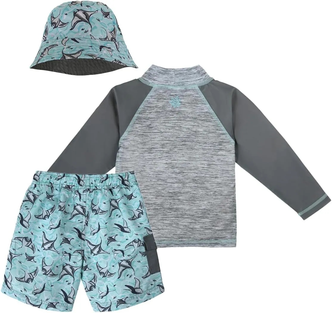 UV SKINZ Boys 3 Piece Sun and Swim Set with UPF 50  Sun Protection  Boys Swimsuit, Toddler Swim Suits