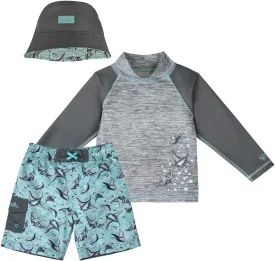 UV SKINZ Boys 3 Piece Sun and Swim Set with UPF 50  Sun Protection  Boys Swimsuit, Toddler Swim Suits