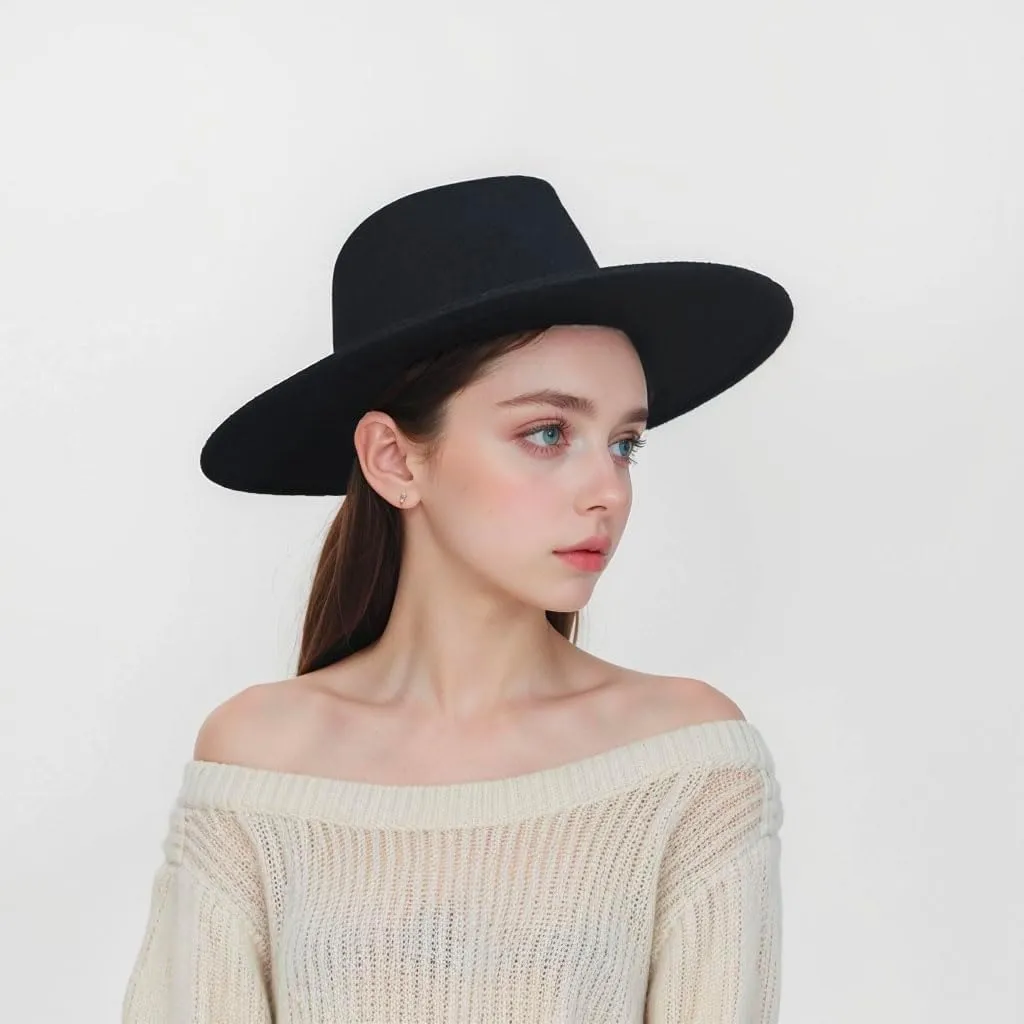 Wide Brim Vegan Felt Rancher Hat - Women, Men, and Kids Fedora Style with Adjustable Inner Drawstring