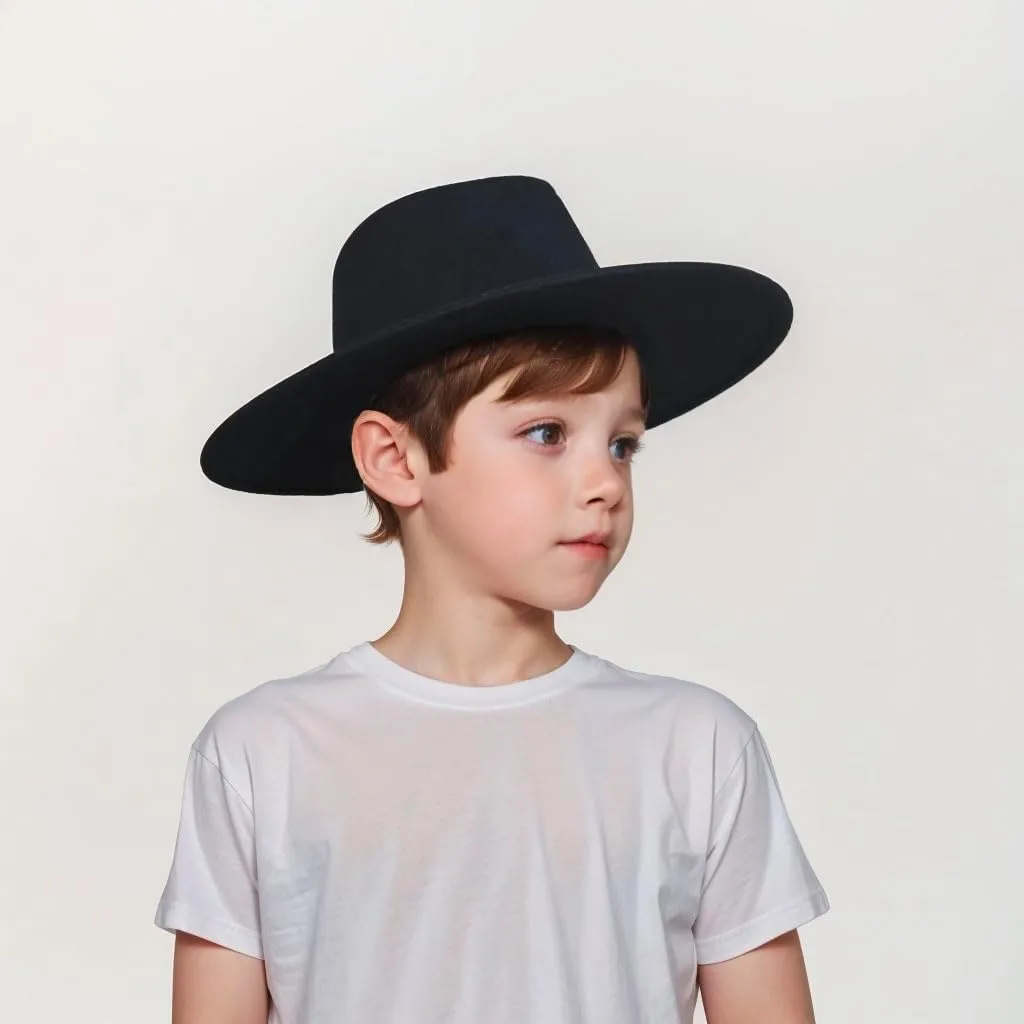 Wide Brim Vegan Felt Rancher Hat - Women, Men, and Kids Fedora Style with Adjustable Inner Drawstring