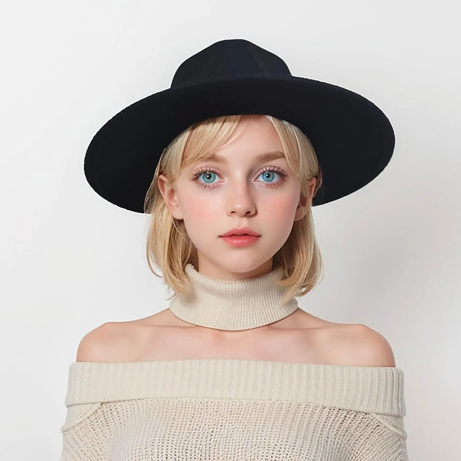 Wide Brim Vegan Felt Rancher Hat - Women, Men, and Kids Fedora Style with Adjustable Inner Drawstring