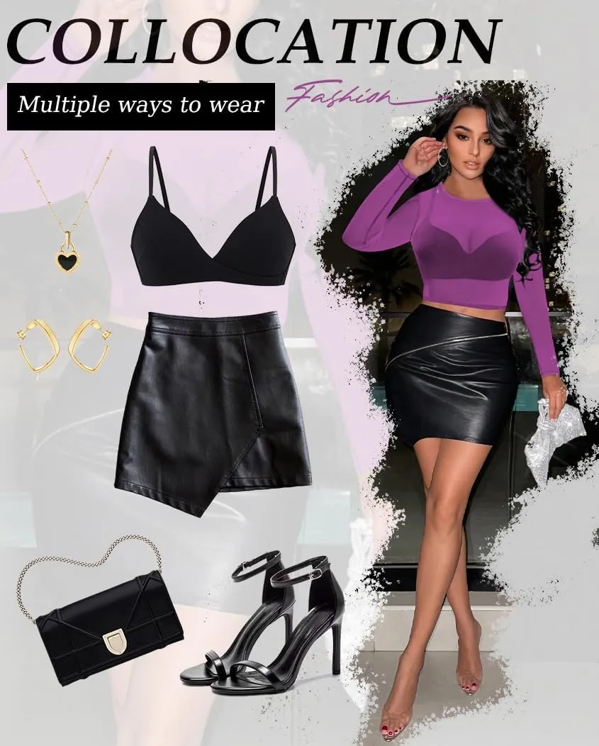 Women's Mesh Tops See Through Shirts Long Sleeve Bodycon Sheer Blouse Clubwear
