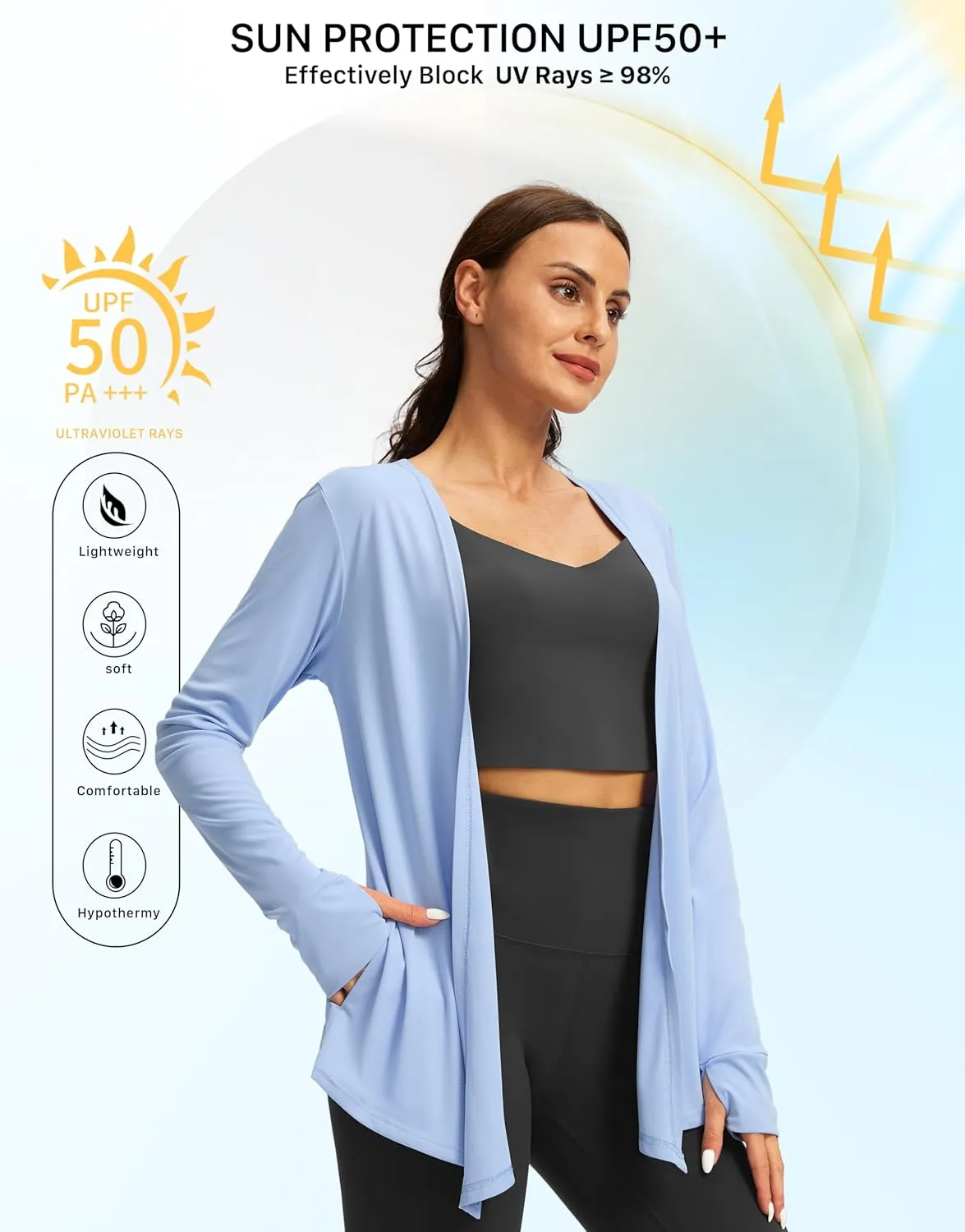 Women's UPF 50  Sun Shirt Long Sleeve UV Sun Protection Shirts Lightweight Cardigan for Women with Pockets SPF Swim Cover Up