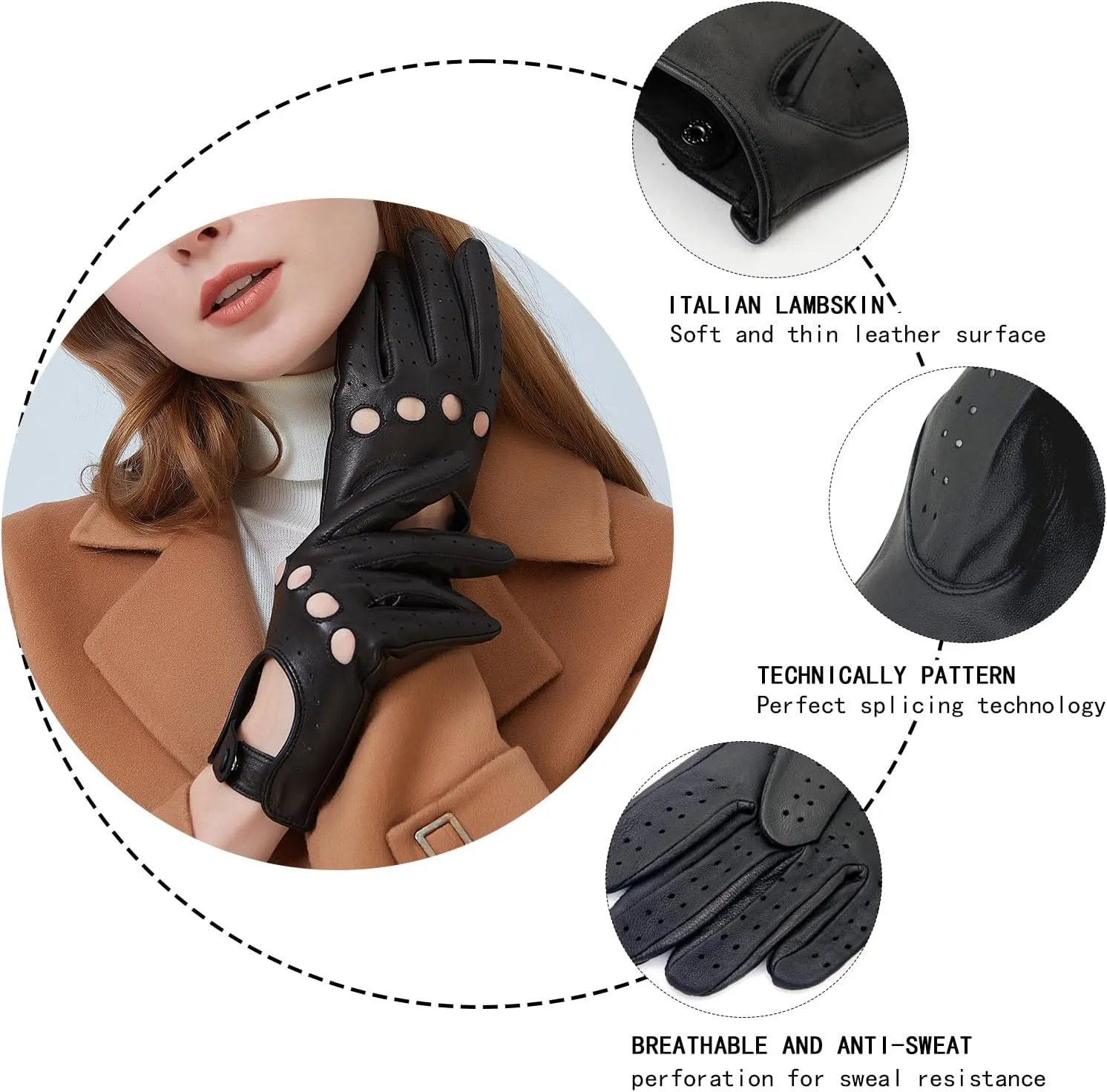 ZLUXURQ Womens Vintage TouchScreen Leather Driving Gloves Unlined -Soft And Thin Quality Italian Lambskin