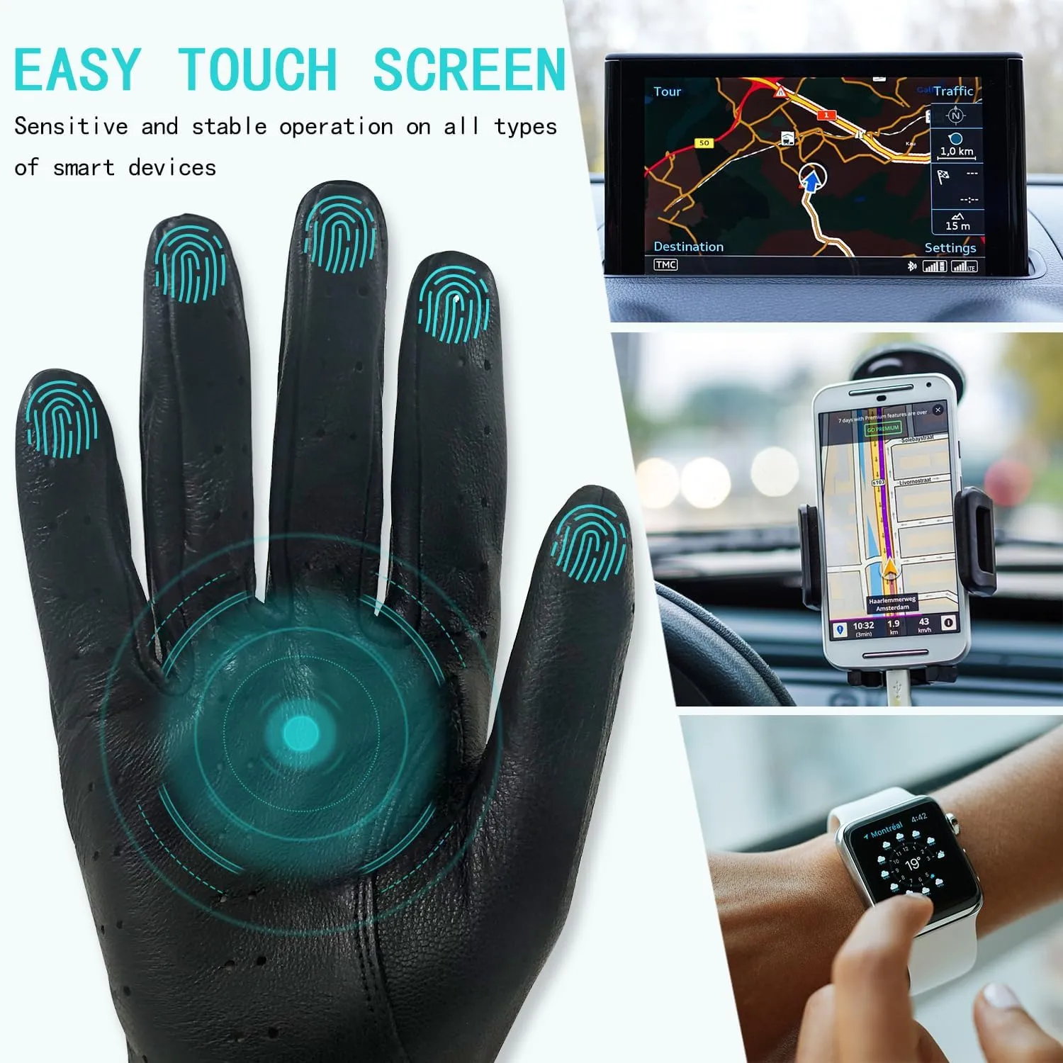 ZLUXURQ Womens Vintage TouchScreen Leather Driving Gloves Unlined -Soft And Thin Quality Italian Lambskin