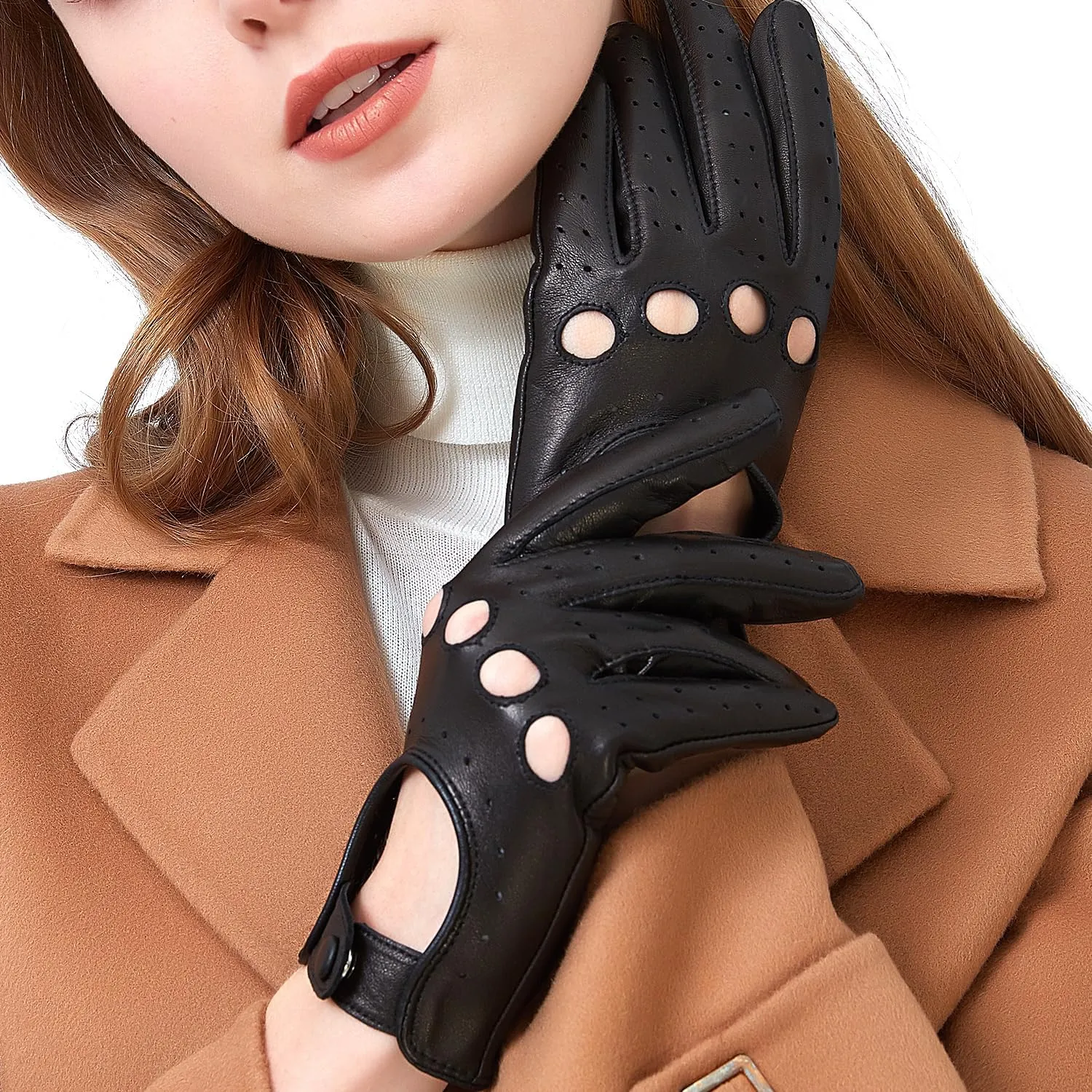 ZLUXURQ Womens Vintage TouchScreen Leather Driving Gloves Unlined -Soft And Thin Quality Italian Lambskin
