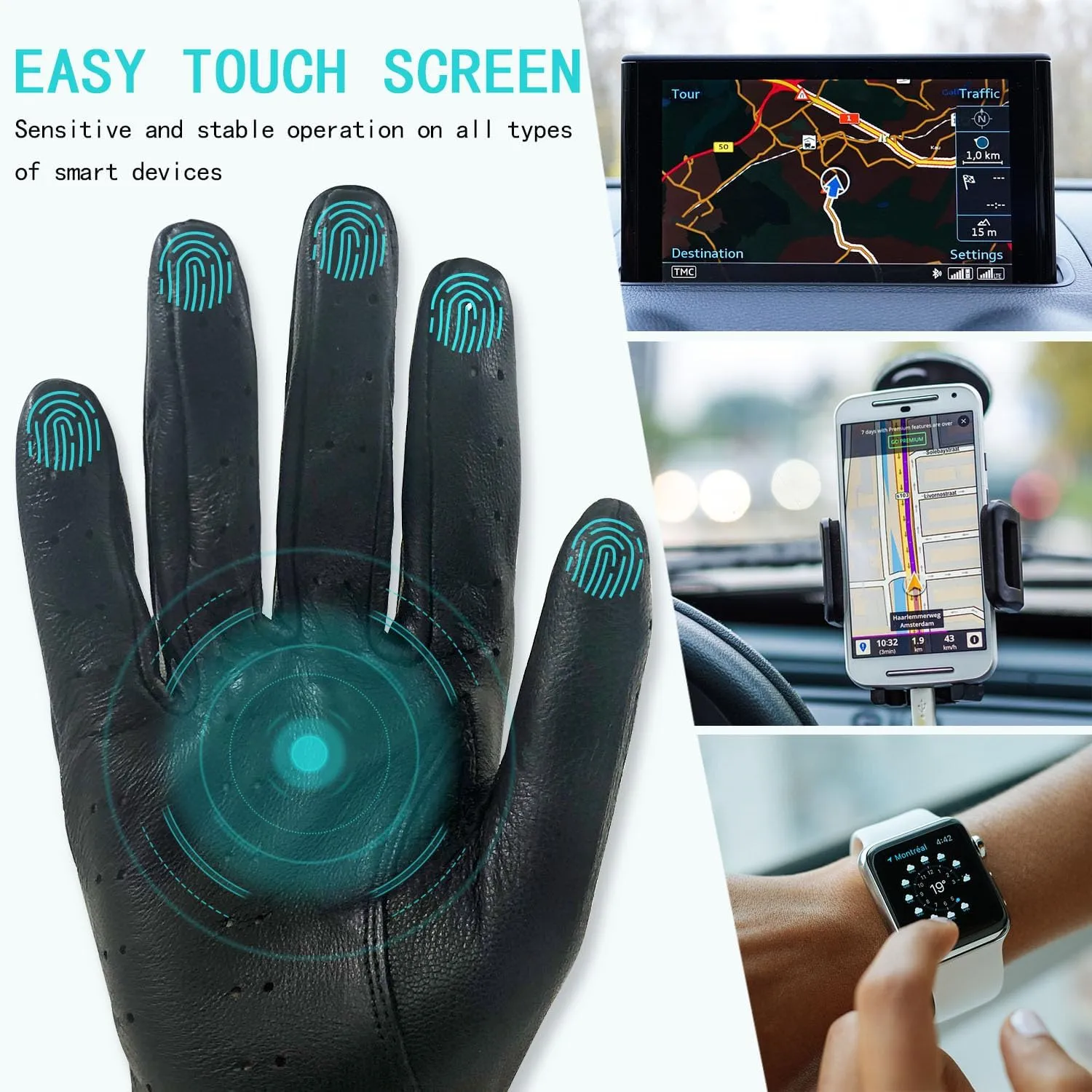 ZLUXURQ Womens Vintage TouchScreen Leather Driving Gloves Unlined -Soft And Thin Quality Italian Lambskin